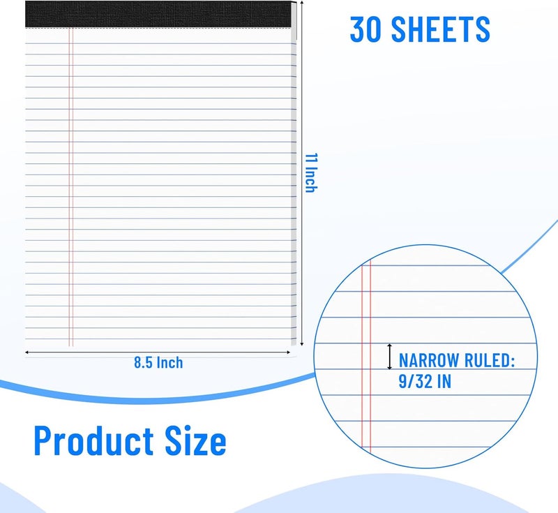 Ciphyfee 12pcs Legal Pads 8.5 x 11, Notepads 8.5 x 11 College Ruled Notebook, Writing Pads of Paper,White Note Pads, Memo Pad Papers Perforate Legal Notepads Narrow Ruled Line,30 Sheets/Pack - Image 2